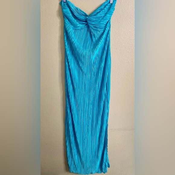 NWOT SHEIN Chiquease Strapless Turquoise Pleated Dress - Picture 3 of 13